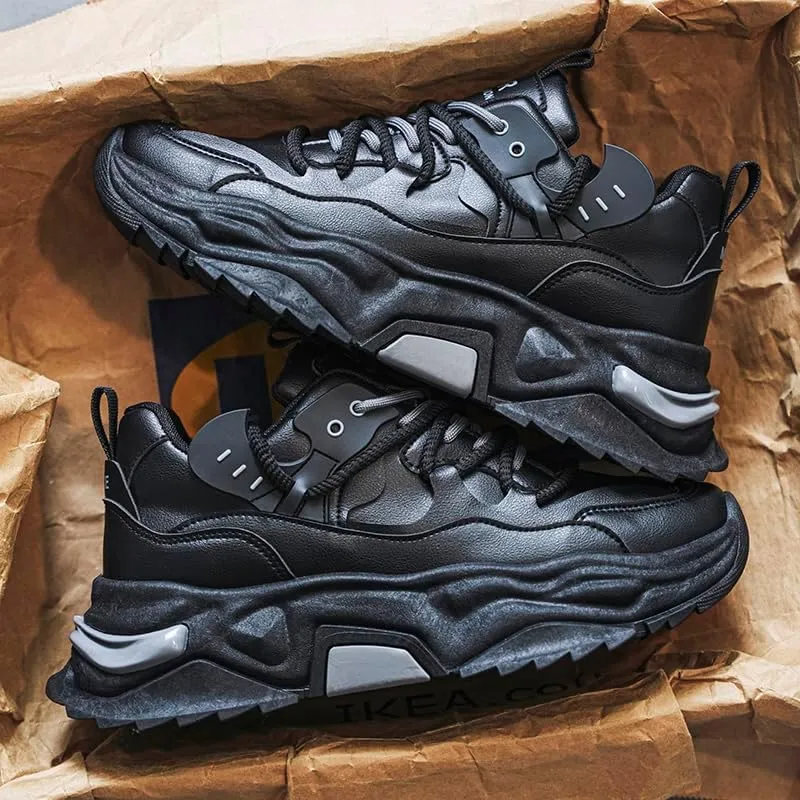 Men's Fashionable Chunky Sneakers - Breathable Mesh & Leather Upper, Trendy Design for Casual Wear
