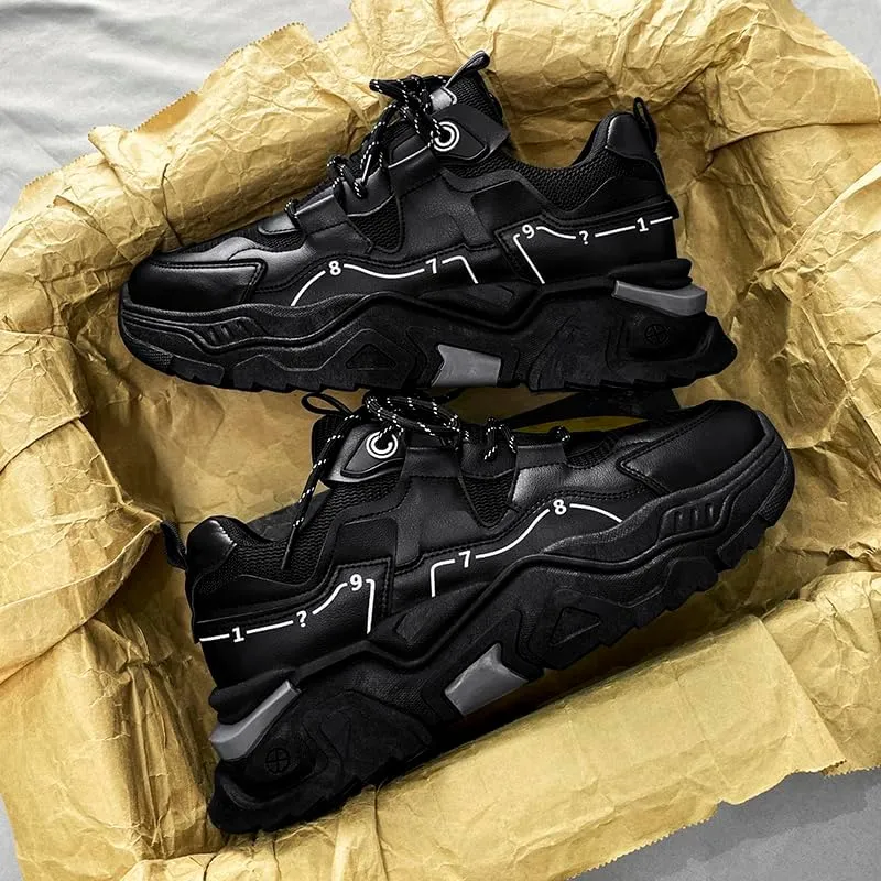 Men's Fashionable Chunky Sneakers - Breathable Mesh & Leather Upper, Trendy Design for Casual Wear