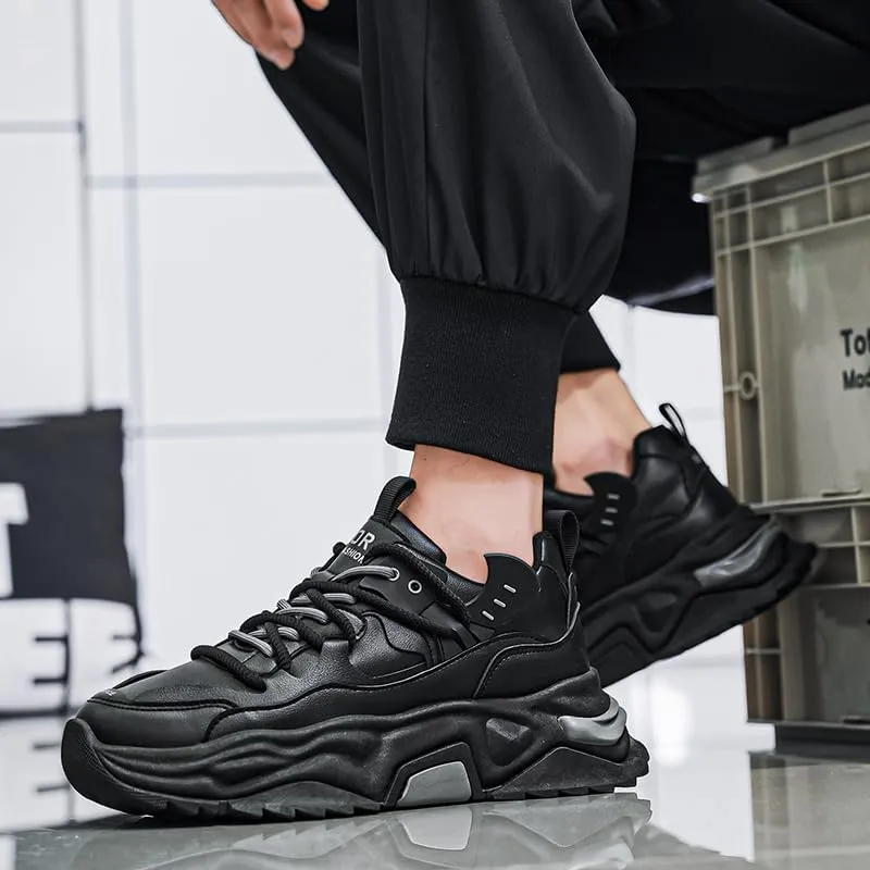 Men's Fashionable Chunky Sneakers - Breathable Mesh & Leather Upper, Trendy Design for Casual Wear