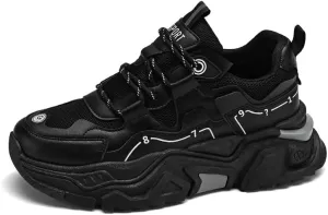 Men's Fashionable Chunky Sneakers - Breathable Mesh & Leather Upper, Trendy Design for Casual Wear