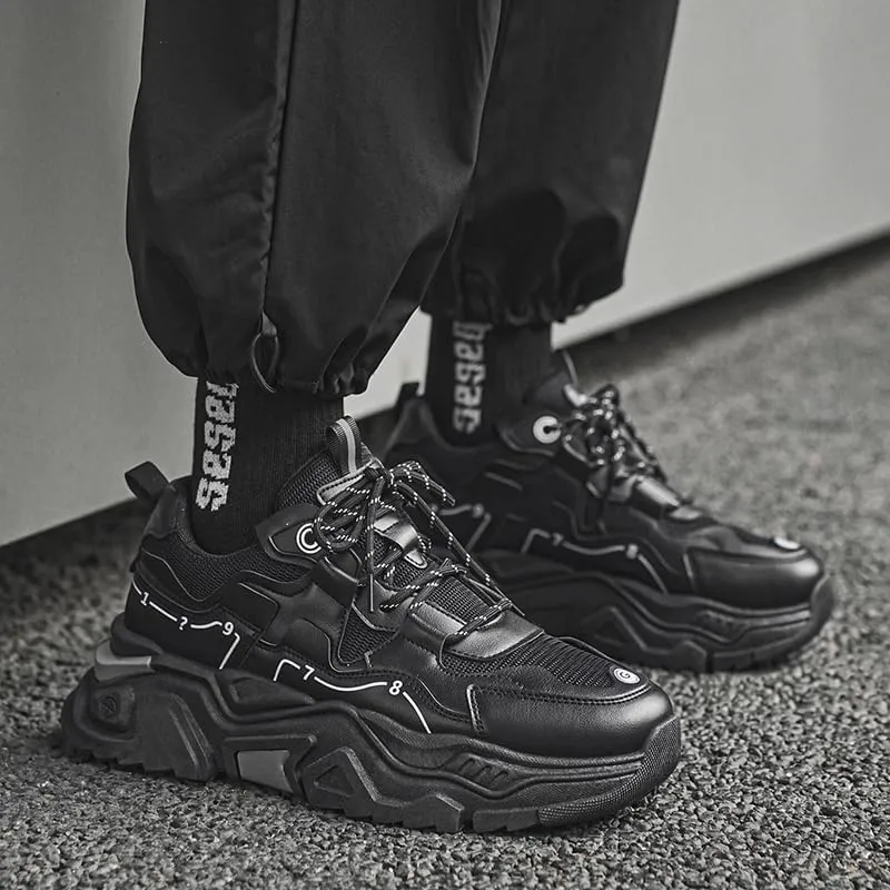 Men's Fashionable Chunky Sneakers - Breathable Mesh & Leather Upper, Trendy Design for Casual Wear