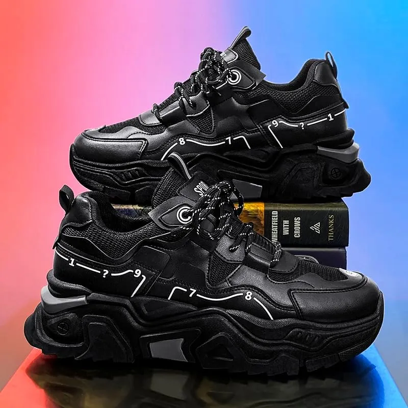Men's Fashionable Chunky Sneakers - Breathable Mesh & Leather Upper, Trendy Design for Casual Wear