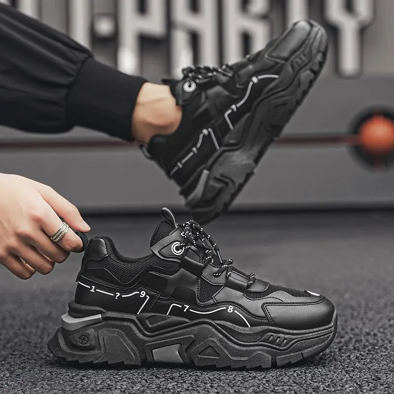 Men's Fashionable Chunky Sneakers - Breathable Mesh & Leather Upper, Trendy Design for Casual Wear