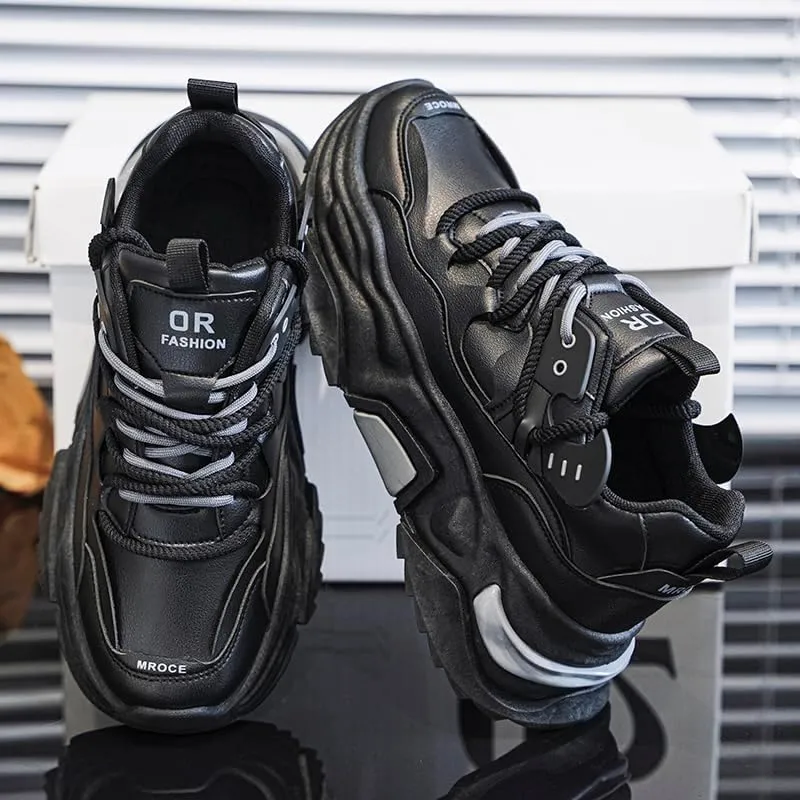 Men's Fashionable Chunky Sneakers - Breathable Mesh & Leather Upper, Trendy Design for Casual Wear