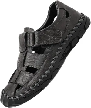 Mens Hiking Sandals Closed Toe Walking Sandals Breathable Trekking Athletic Leather Sandals Summer Beach Shoes