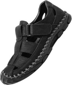 Mens Hiking Sandals Closed Toe Walking Sandals Breathable Trekking Athletic Leather Sandals Summer Beach Shoes