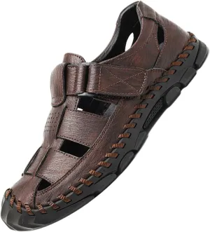 Mens Hiking Sandals Closed Toe Walking Sandals Breathable Trekking Athletic Leather Sandals Summer Beach Shoes