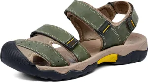 Mens Hiking Sandals Closed Toe Walking Sandals Waterproof Leather Sandals Sports Outdoors Trekking Athletic Summer Beach Shoes