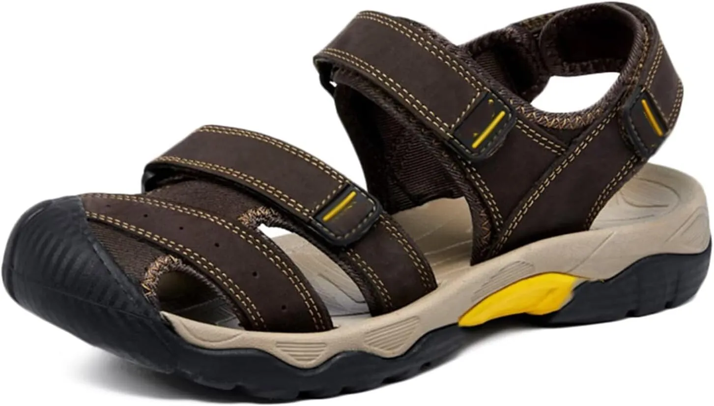 Mens Hiking Sandals Closed Toe Walking Sandals Waterproof Leather Sandals Sports Outdoors Trekking Athletic Summer Beach Shoes