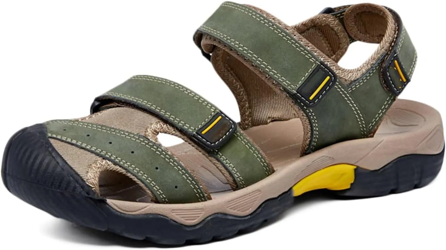 Mens Hiking Sandals Closed Toe Walking Sandals Waterproof Leather Sandals Sports Outdoors Trekking Athletic Summer Beach Shoes