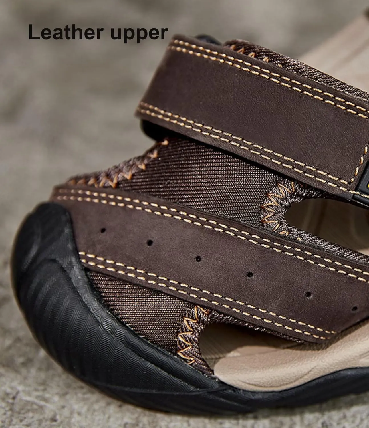 Mens Hiking Sandals Closed Toe Walking Sandals Waterproof Leather Sandals Sports Outdoors Trekking Athletic Summer Beach Shoes