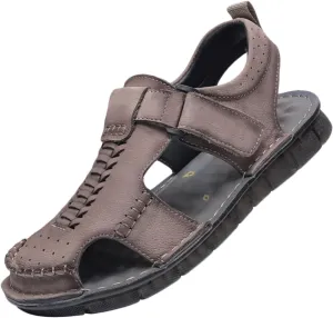 Mens Hiking Sandals Leather Outdoor Sports Summer Beach Fisherman Water Shoes Walking Closed Toe Trekking Sandals Comfort Casual Breathable Non-Slip Athletic Sandals