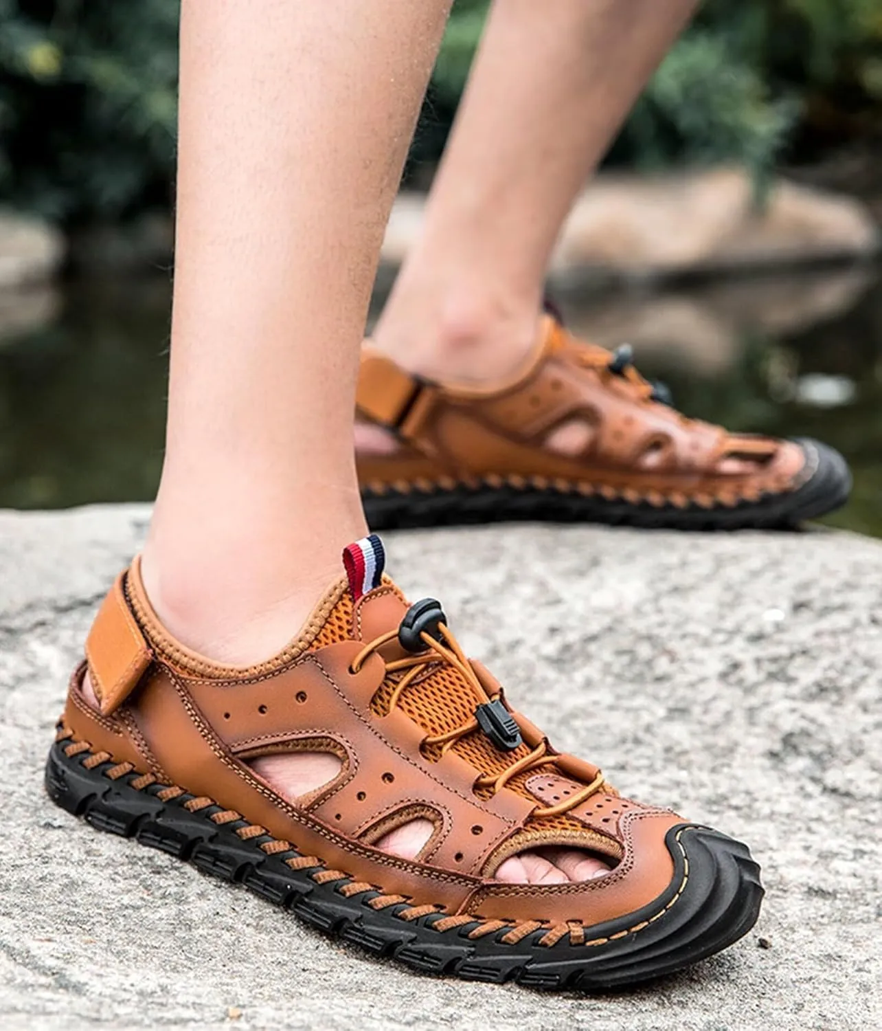 Men's Hiking Sandals Sports Outdoor Sandals Closed Toe Sandals Summer Beach Shoes Casual Leather Trekking Outdoor Sandals