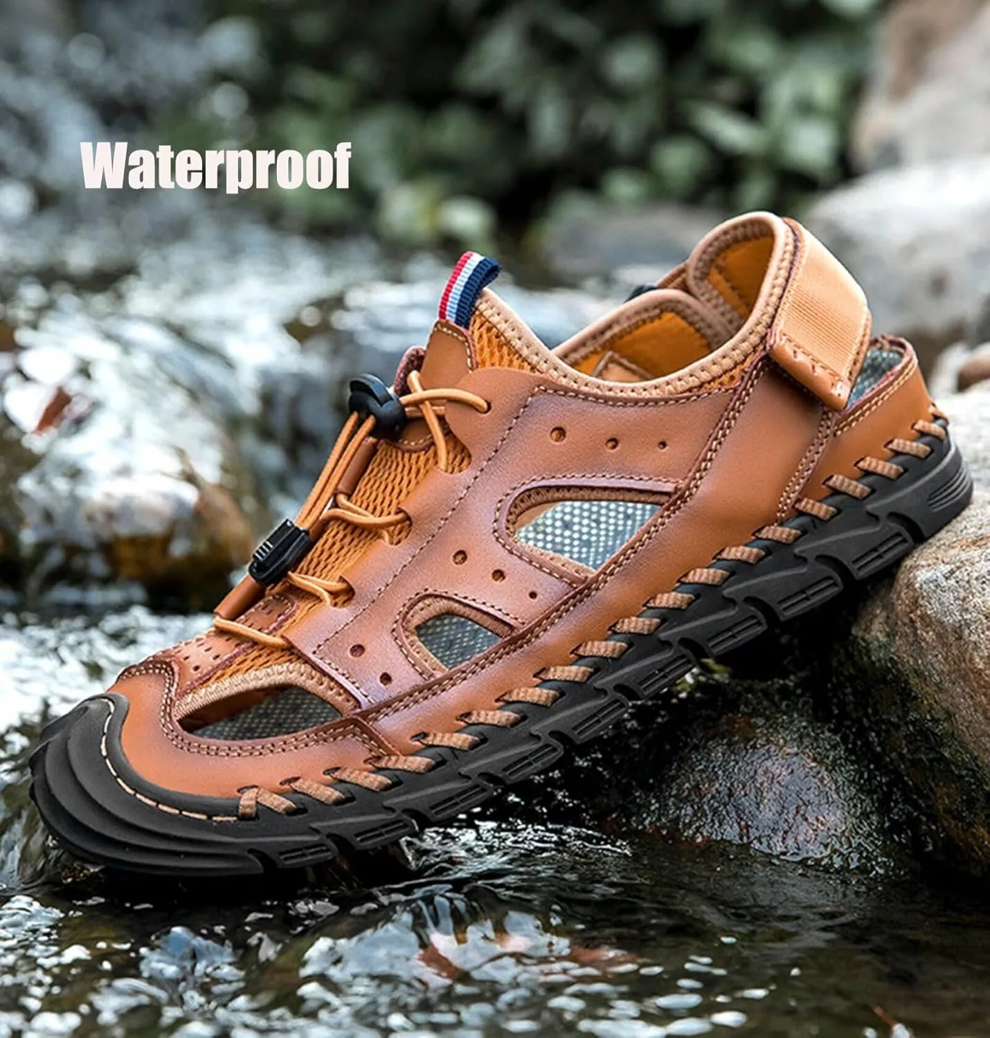 Men's Hiking Sandals Sports Outdoor Sandals Closed Toe Sandals Summer Beach Shoes Casual Leather Trekking Outdoor Sandals