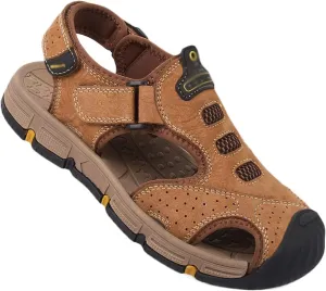Mens Leather Hiking Sandals Closed Toe Outdoor Sports Summer Beach Fisherman Shoes Walking Trekking Sandals Comfort Casual Breathable Non-Slip Athletic Sandals