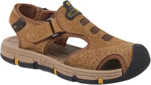 Mens Leather Hiking Sandals Closed Toe Outdoor Sports Summer Beach Fisherman Shoes Walking Trekking Sandals Comfort Casual Breathable Non-Slip Athletic Sandals