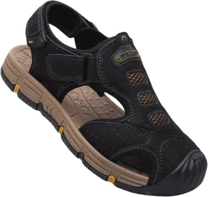 Mens Leather Hiking Sandals Closed Toe Outdoor Sports Summer Beach Fisherman Shoes Walking Trekking Sandals Comfort Casual Breathable Non-Slip Athletic Sandals