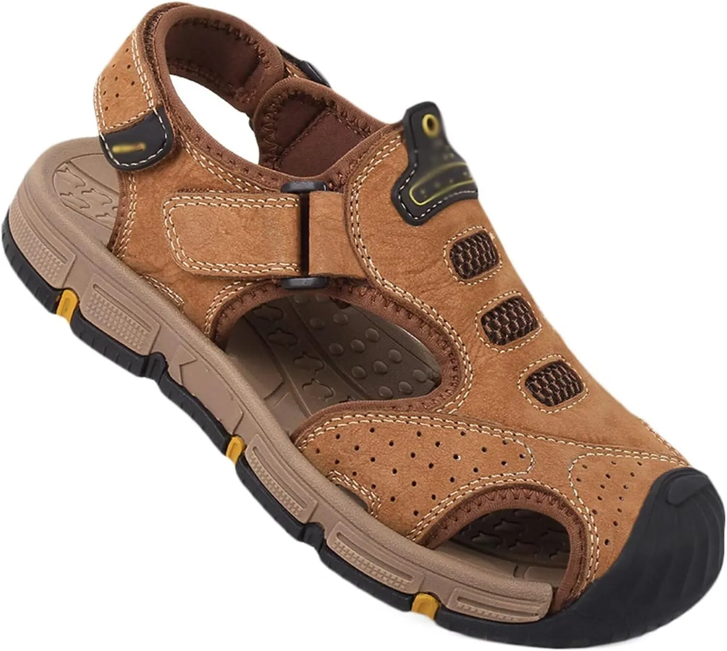 Mens Leather Hiking Sandals Closed Toe Outdoor Sports Summer Beach Fisherman Shoes Walking Trekking Sandals Comfort Casual Breathable Non-Slip Athletic Sandals