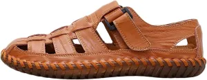Mens Leather Hiking Sandals Closed Toe Walking Sandals Sports Outdoors Breathable Trekking Athletic Sandals Summer Beach Shoes