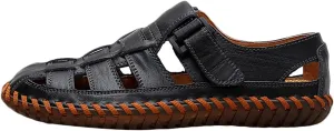 Mens Leather Hiking Sandals Closed Toe Walking Sandals Sports Outdoors Breathable Trekking Athletic Sandals Summer Beach Shoes
