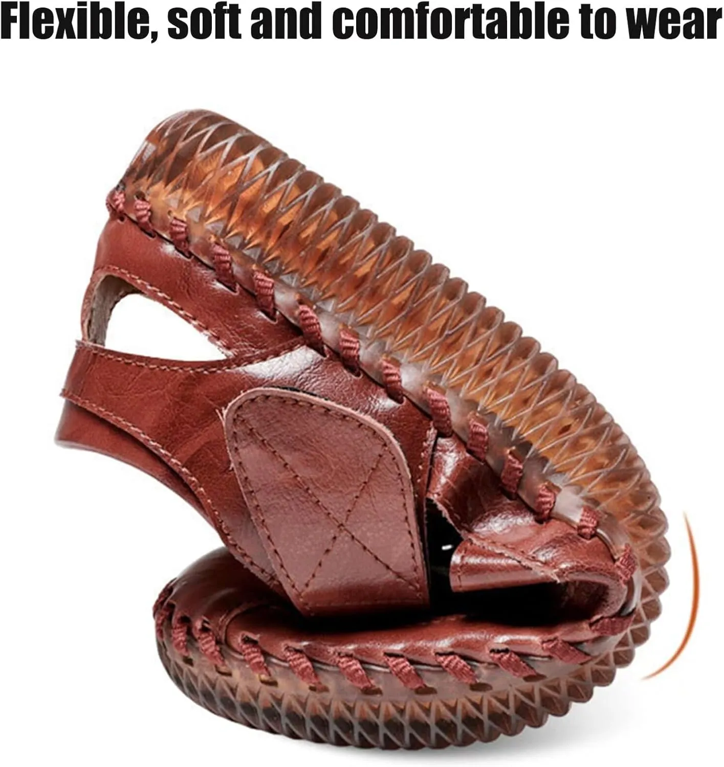Mens Leather Hiking Sandals Closed Toe Walking Sandals Waterproof Sports Outdoor Trekking Sandals Summer Beach Shoes