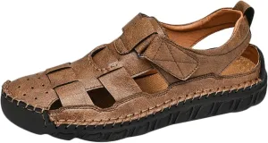 Men's Leather Sandals Beach Hiking Sandals Summer Comfortable Trekking Shoes Outdoor Closed Toe Sandals Walking Sandals