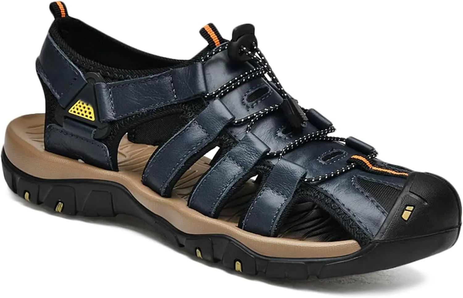 Men's Leather Sandals Closed Toe Beach Outdoor Summer Sport Hiking Sandals Waterproof Fisherman Shoes Adjustable