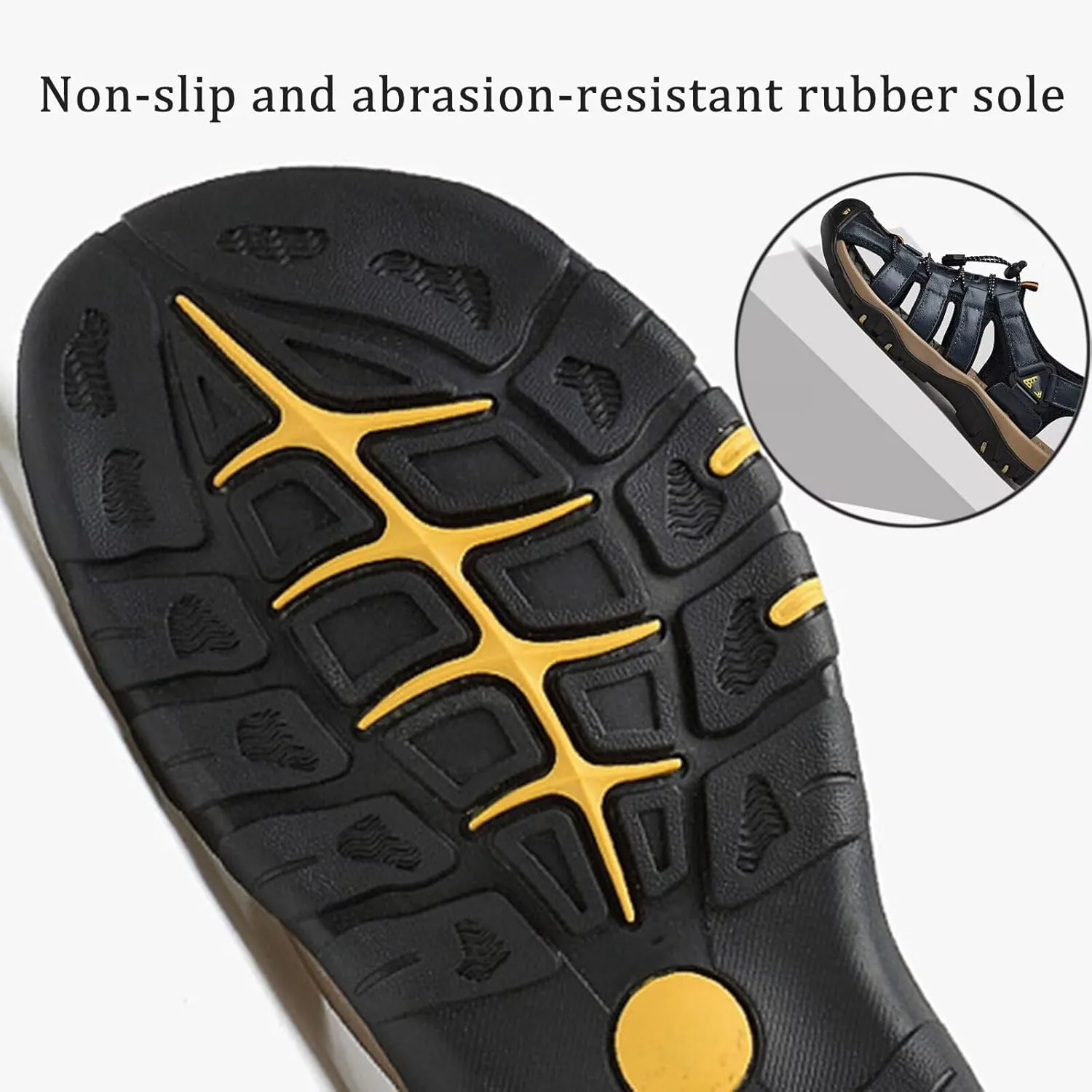 Men's Leather Sandals Closed Toe Beach Outdoor Summer Sport Hiking Sandals Waterproof Fisherman Shoes Adjustable