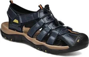 Men's Leather Sandals Closed Toe Beach Outdoor Summer Sport Hiking Sandals Waterproof Fisherman Shoes Adjustable