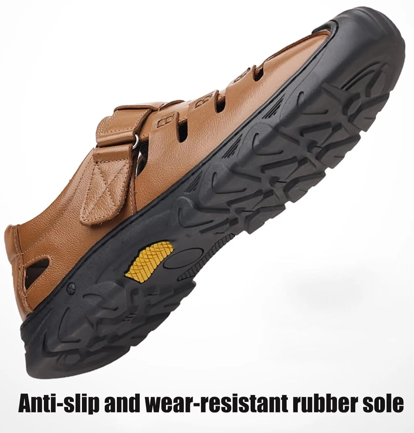 Mens Leather Sports Sandals Closed Toe Outdoor Beach Shoes Summer Sandals for Hiking Trekking Driving