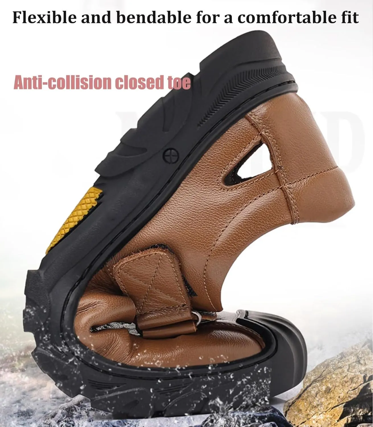 Mens Leather Sports Sandals Closed Toe Outdoor Beach Shoes Summer Sandals for Hiking Trekking Driving