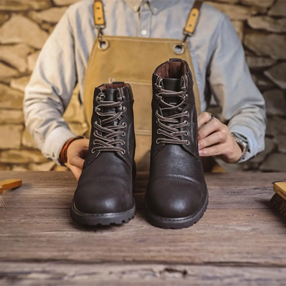 Men's Motorcycle Boots Black Platform Lace Up Combat Boots PU Leather Dress Boot for Business Casual