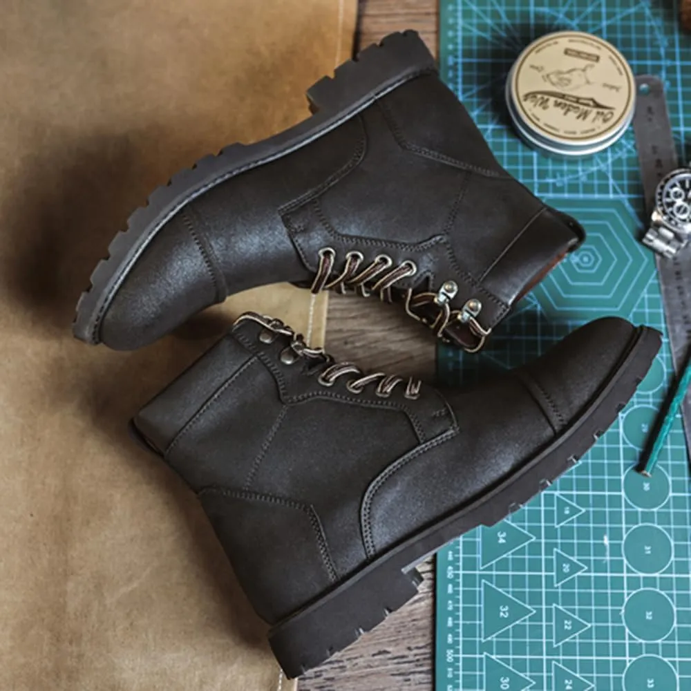 Men's Motorcycle Boots Black Platform Lace Up Combat Boots PU Leather Dress Boot for Business Casual