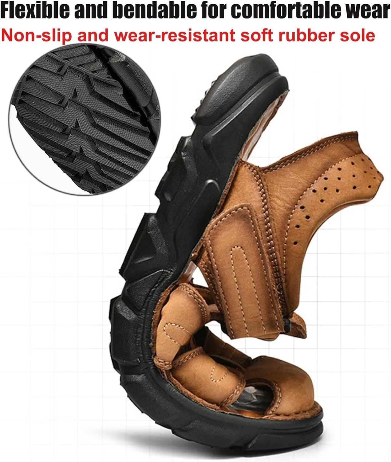Men's Outdoor Closed Toe Sandals Athletic Sport Sandals Summer Beach Shoes Walking Hiking Trekking Driving Sandals Leather Fisherman Sandals