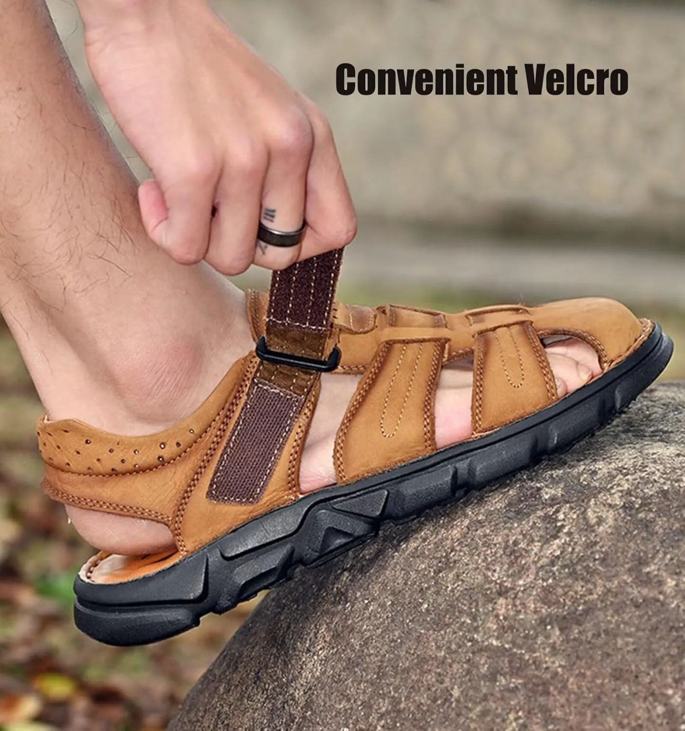 Men's Outdoor Closed Toe Sandals Athletic Sport Sandals Summer Beach Shoes Walking Hiking Trekking Driving Sandals Leather Fisherman Sandals