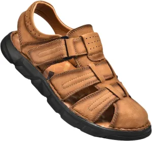 Men's Outdoor Closed Toe Sandals Athletic Sport Sandals Summer Beach Shoes Walking Hiking Trekking Driving Sandals Leather Fisherman Sandals