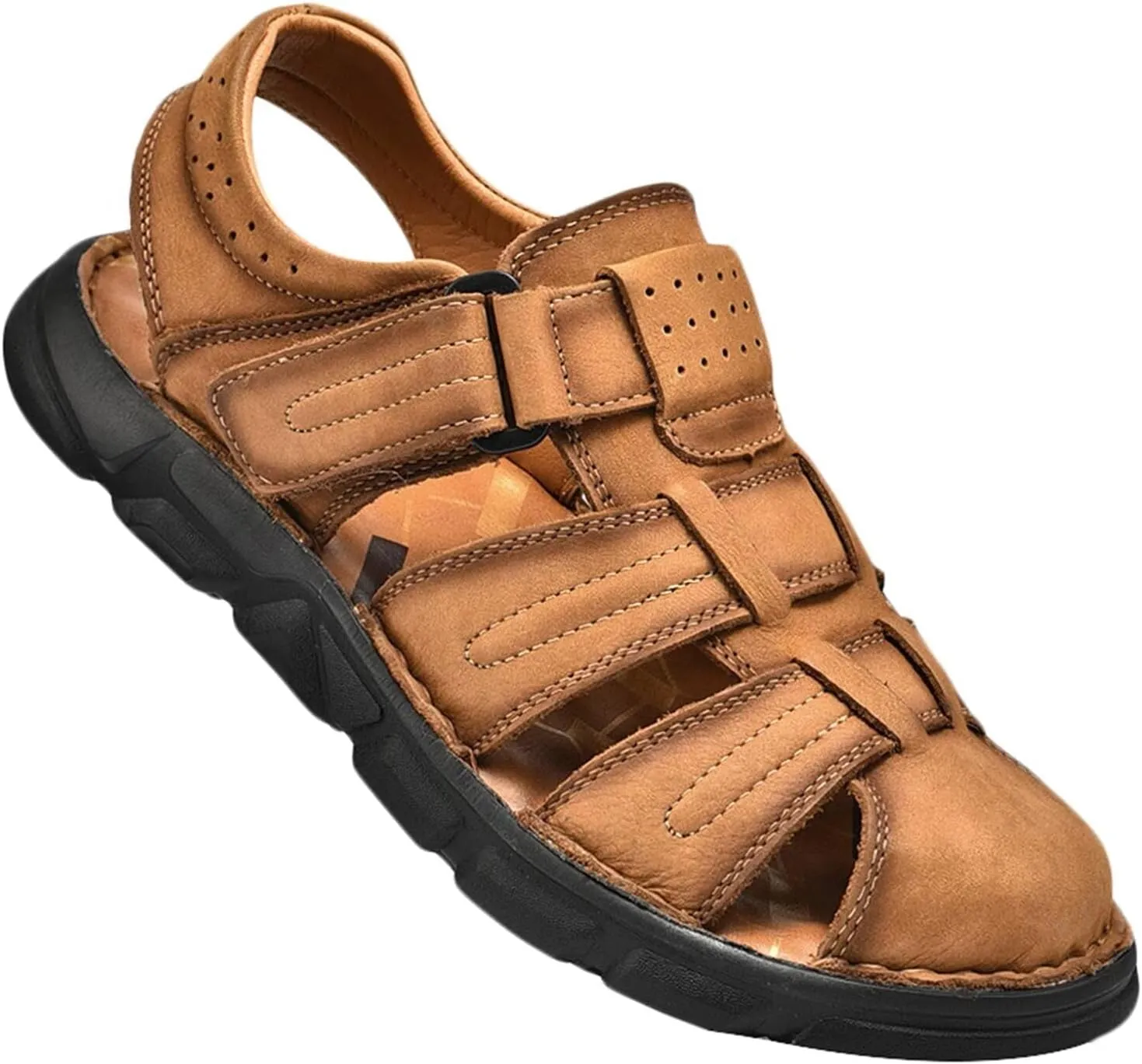 Men's Outdoor Closed Toe Sandals Athletic Sport Sandals Summer Beach Shoes Walking Hiking Trekking Driving Sandals Leather Fisherman Sandals