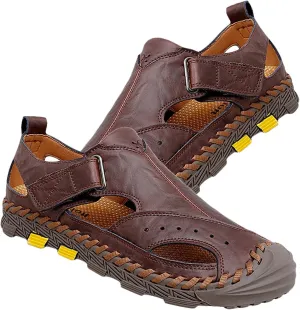 Men's Outdoor Leather Sandals Closed Toe Sandals Summer Beach Shoes Casual Trekking Hiking Walking Sandals Sports Sandals