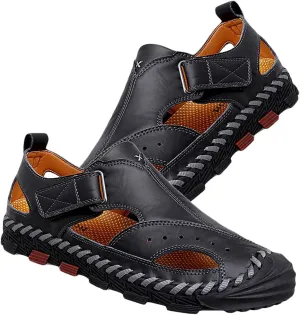 Men's Outdoor Leather Sandals Closed Toe Sandals Summer Beach Shoes Casual Trekking Hiking Walking Sandals Sports Sandals