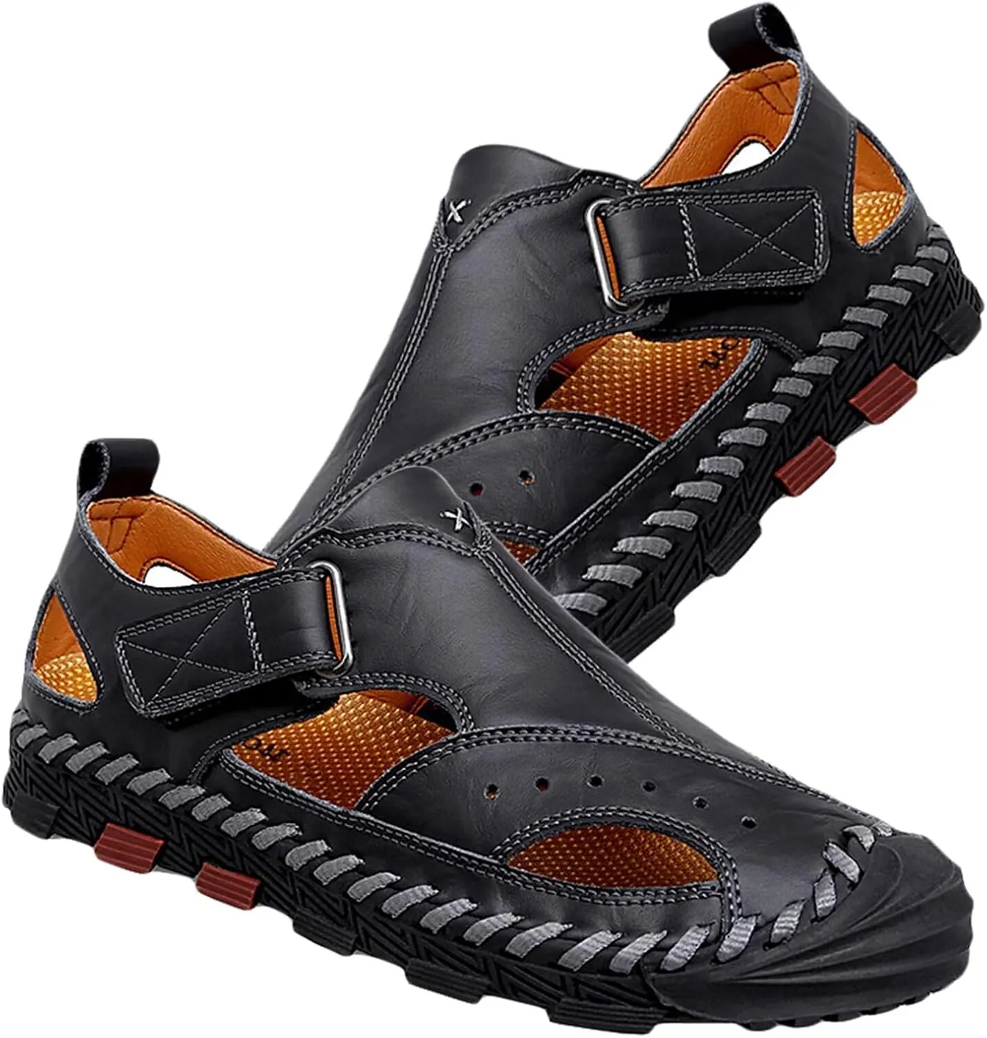 Men's Outdoor Leather Sandals Closed Toe Sandals Summer Beach Shoes Casual Trekking Hiking Walking Sandals Sports Sandals