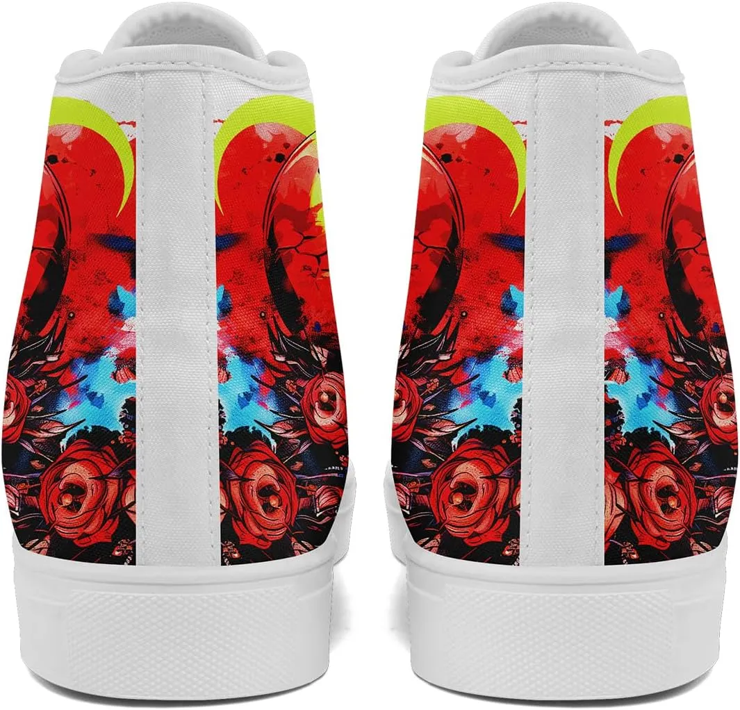 Men's Skull Canvas High Top Shoes Classic Fashion High Top Sneakers Unisex Casual Lace Up Tennis Shoes