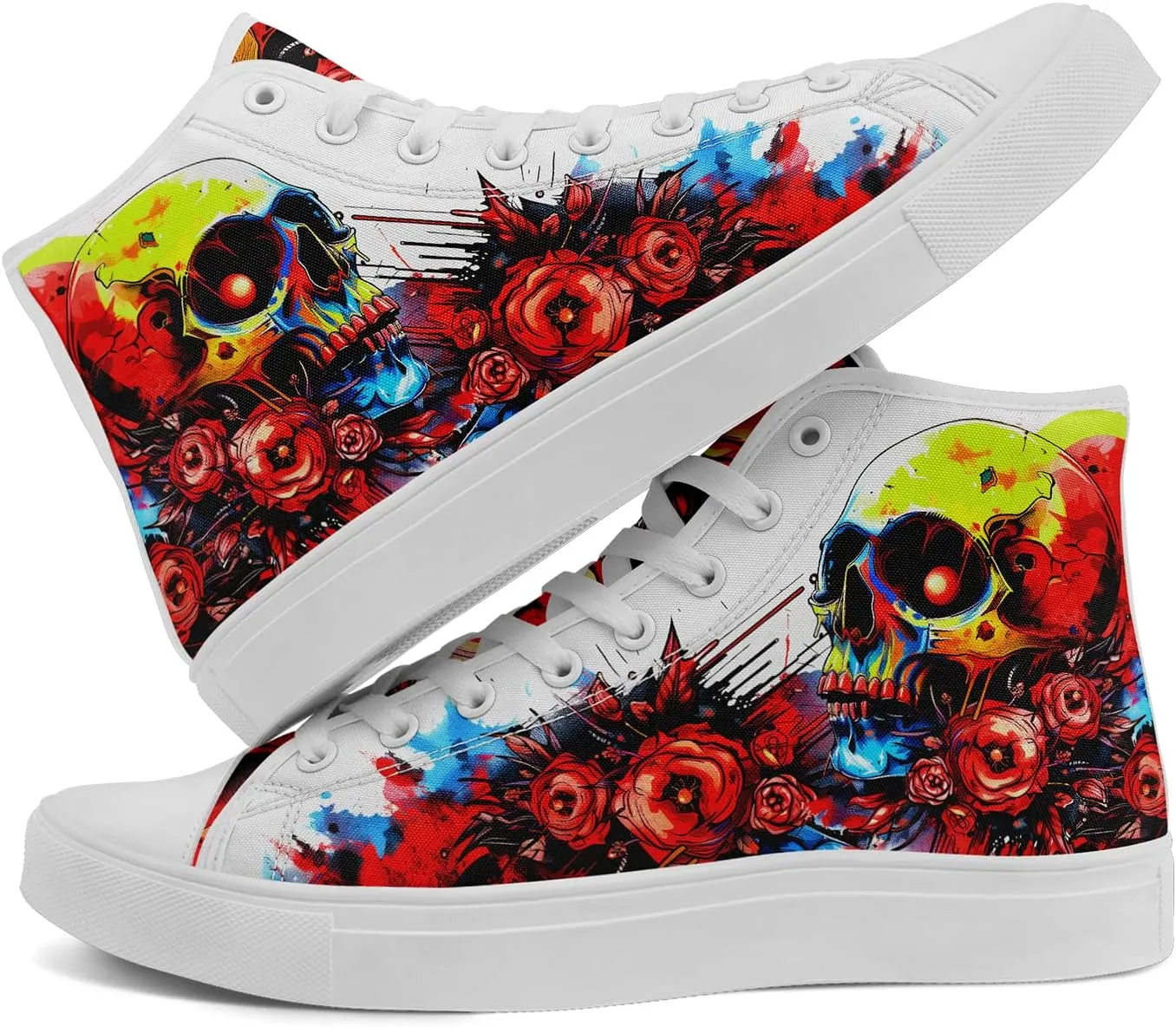 Men's Skull Canvas High Top Shoes Classic Fashion High Top Sneakers Unisex Casual Lace Up Tennis Shoes