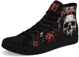 Men's Skull Canvas High Top Shoes Classic Fashion High Top Sneakers Unisex Casual Lace Up Tennis Shoes