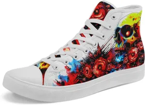 Men's Skull Canvas High Top Shoes Classic Fashion High Top Sneakers Unisex Casual Lace Up Tennis Shoes