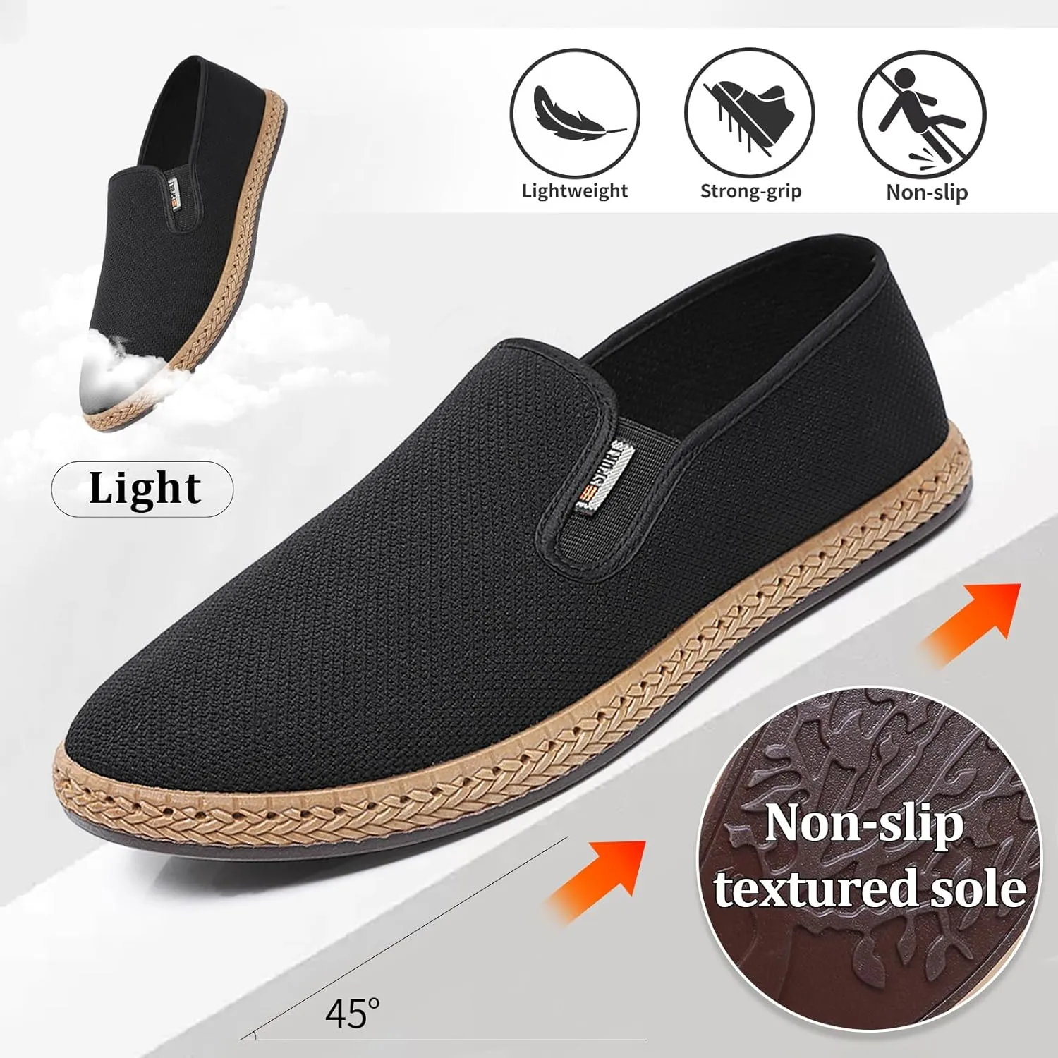 Mens Slip on Canvas Loafers Casual Shoes Sneakers Comfy Walking Slipers Shoes Pain Relief for Men Black Fashion Breathable Loafers