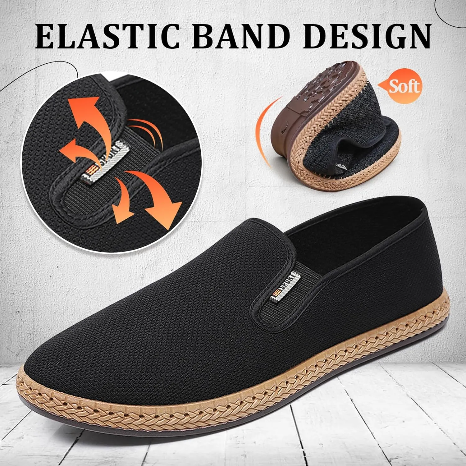 Mens Slip on Canvas Loafers Casual Shoes Sneakers Comfy Walking Slipers Shoes Pain Relief for Men Black Fashion Breathable Loafers