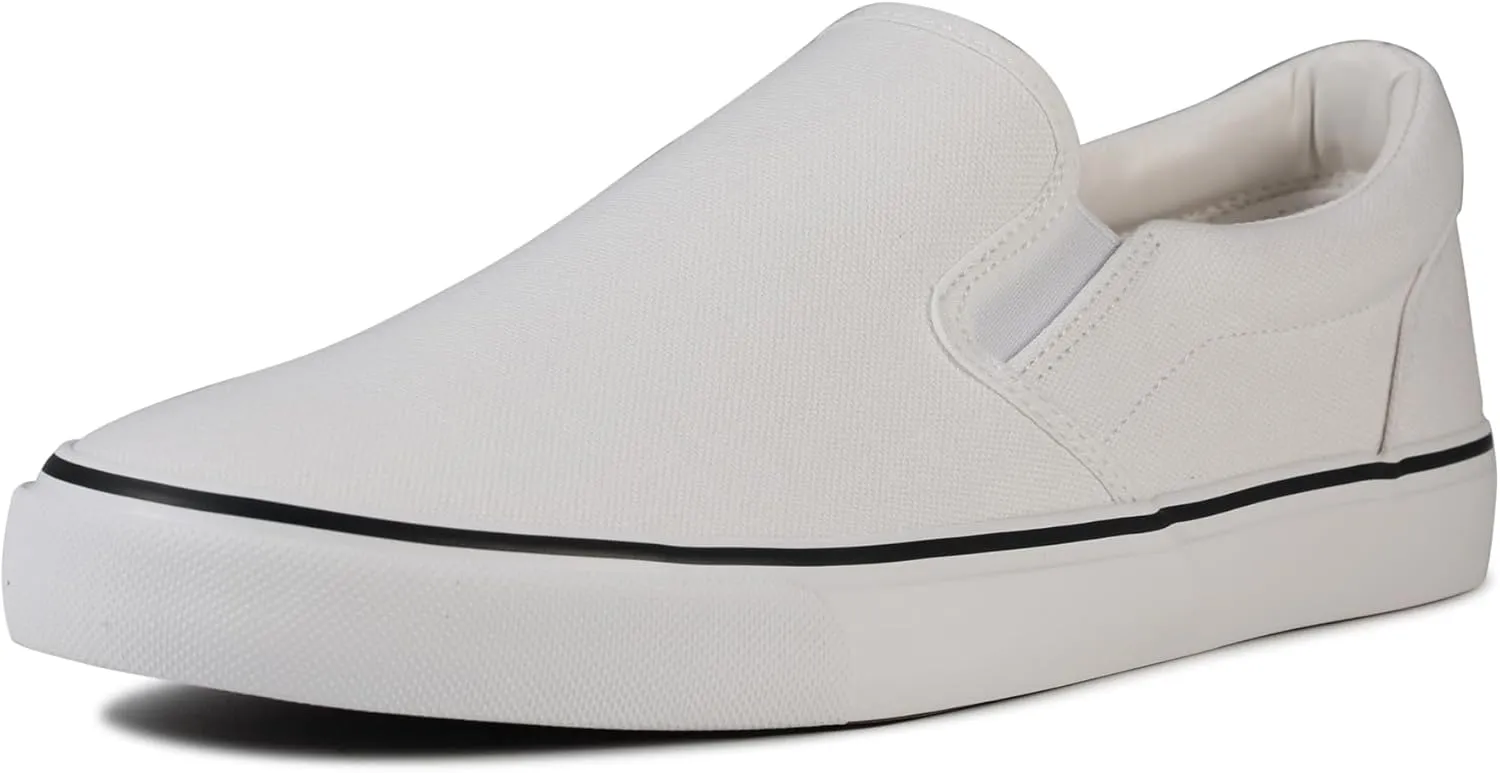 Men's Sneakers Classic Low Top Slip On Shoes Wide Canvas Skate Loafers Sneakers with Soft Insole Causal Dress Shoes for Men Comfortable Walking Shoes Slip on Sneakers for Men