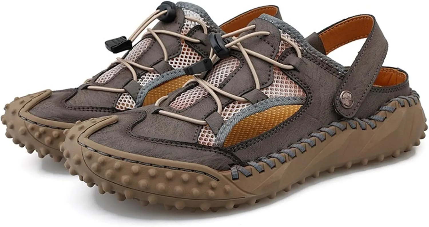 Men's Sport Sandals Outdoor Hiking Sandals Closed Toe Leather Athletic Trail Sandals