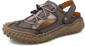 Men's Sport Sandals Outdoor Hiking Sandals Closed Toe Leather Athletic Trail Sandals