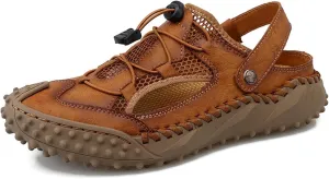 Men's Sport Sandals Outdoor Hiking Sandals Closed Toe Leather Athletic Trail Sandals